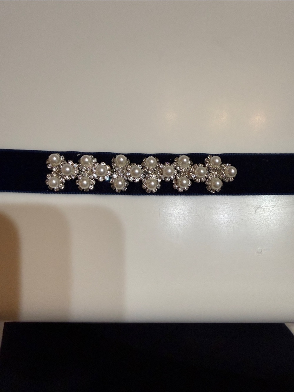 Navy Velvet Pearl & Crystal Hairband